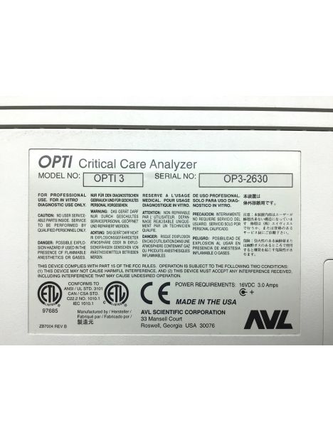 Analyseur de Gaz du Sang AVL OPTI 3