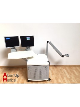 Bureau roulant avec 2 écrans plats couleur, et 1 support de bras