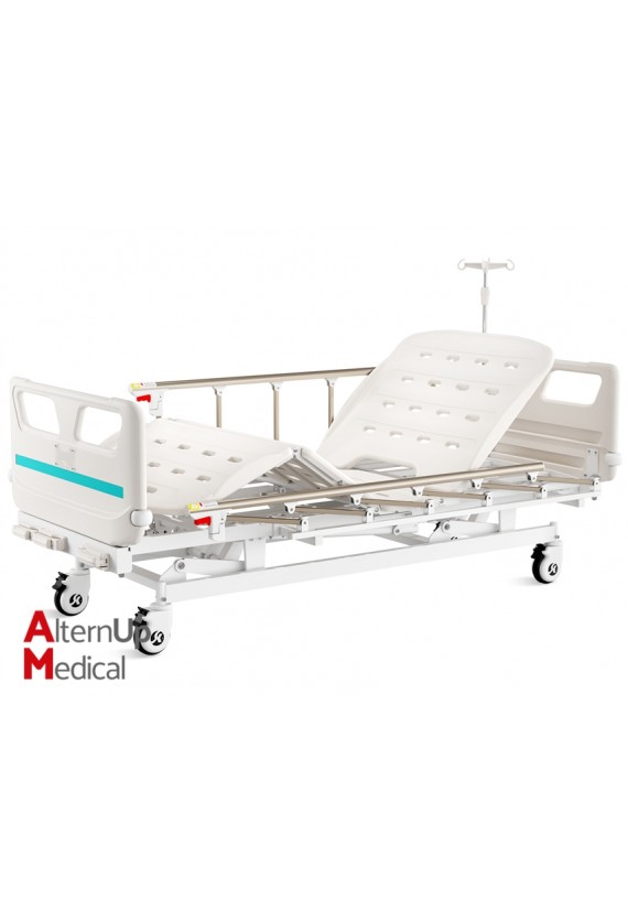 Manual Height-Adjustable Hospital Bed on castors