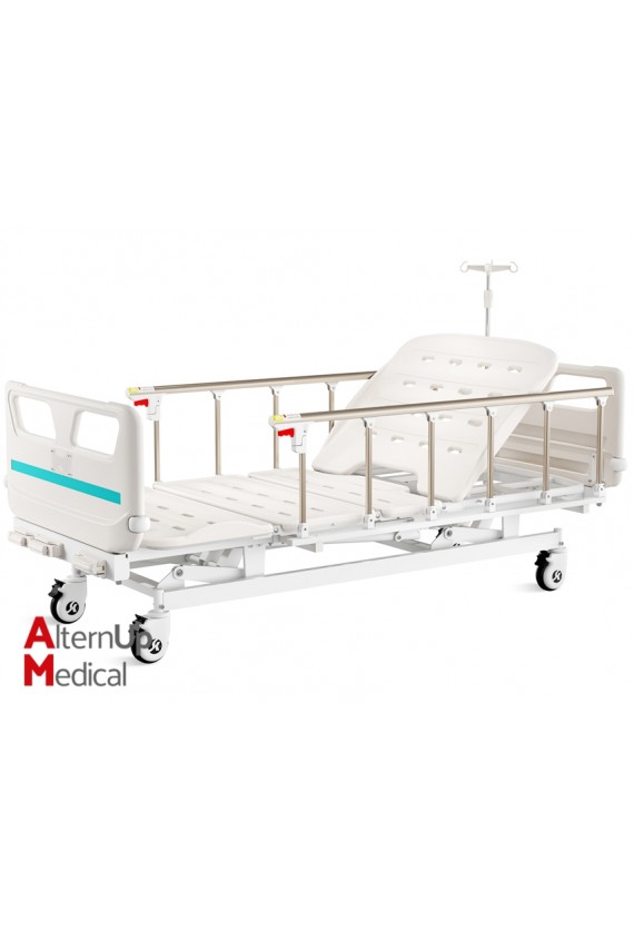 Manual Height-Adjustable Hospital Bed on castors