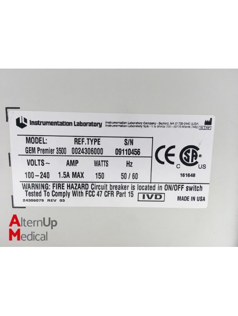 Instrumentation Laboratory GEM Premier 3500 Blood Gas Analyzer